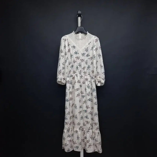 [BUNJANG] Tiren Spring Summer Chiffon Maxi Long Dress White Flower Pattern / 티렌 춘하 쉬폰 맥시 롱 원피스 55