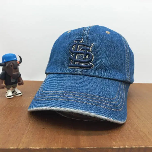 [BUNJANG] MLB 00s Vintage St. Louis Cardinals Denim Leather Strap Baseball Cap Indigo Blue / MLB 00s 빈티지 세인트루이스 카디널스 데님 가죽 스트랩 야구 모자 볼캡 인디고 블루