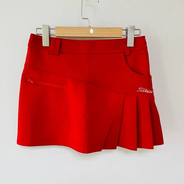 [BUNJANG] Titleist Red Pleated Golf Skirt (Size S) / [정품] 타이틀리스트 레드 플리츠 골프스커트 (S사이즈) / 필드 위 포인트 룩! 핏 대박