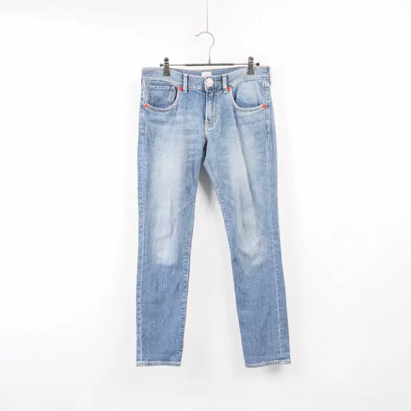 [BUNJANG] BACK NUMBER Slim Fit Baggy Denim Pants (Light Blue, Women's 27) / BACK NUMBER 백넘버 성조기 리벳 슬림핏 데님 배기팬츠 연청바지 C296