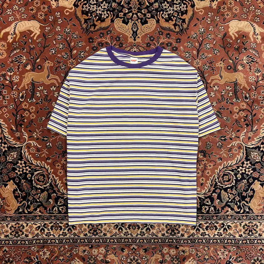 [BUNJANG] Blackout Stripe Border Surfer T-Shirt Purple / [M] 블랙아웃 스트라이프 보더 서퍼 티셔츠 퍼플