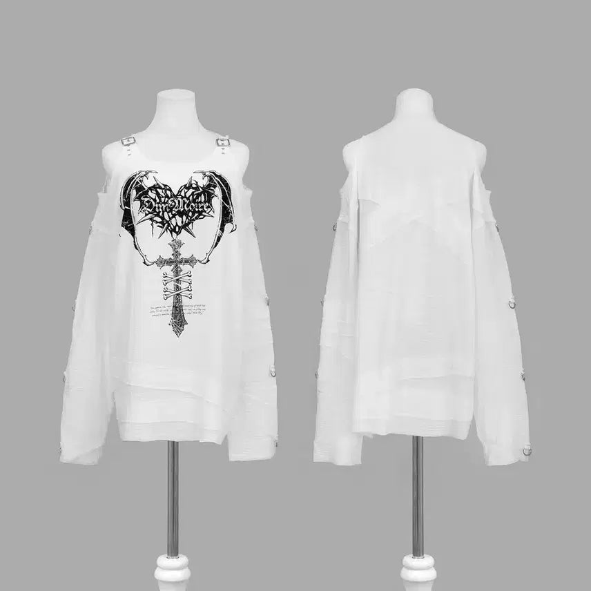 [BUNJANG] DIMMORIE Off-Shoulder Long T-Shirt / dimmorie 딤모아르 오프숄더 롱티 지뢰계 양산형 서브컬쳐 레플렘