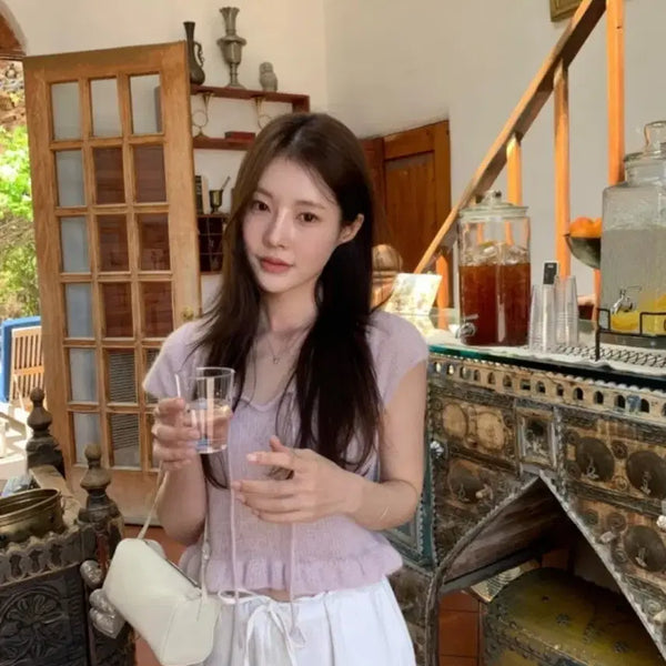 [BUNJANG] Lazy Step Margaret Short Sleeve Knit Lilac / (택포) 레이지샵 마가렛 반팔니트 라일락