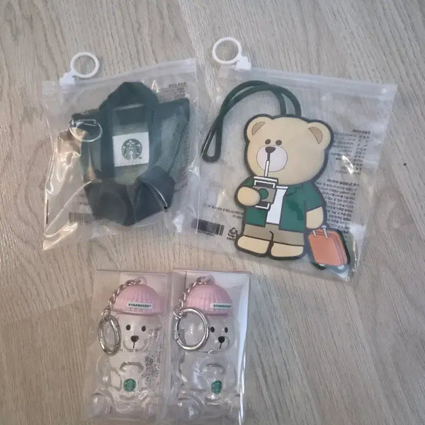 [BUNJANG] Starbucks Bearista Keyring, Name Tag, Mesh Pouch Keyring Bundle Set / (총4개일괄)스타벅스 베어리스타 키링,네임텍,메쉬파우치키링