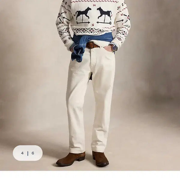 [BUNJANG] Polo Ralph Lauren Weather-Beaten Cotton Blend Sweater Cream Combo M / 폴로 웨더베인 코튼 블렌드 스웨터 크림콤보 M (100 - 105 추천)