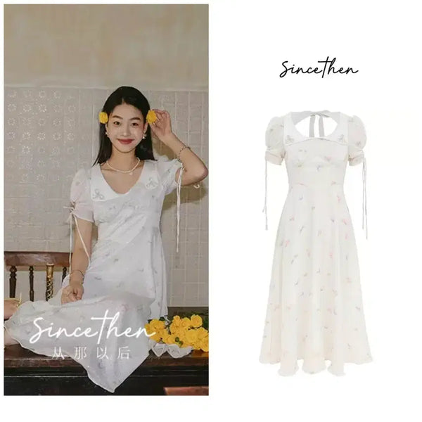 [BUNJANG] Sinsden Ribbon Floral Print Long Dress / 신스덴 원피스
