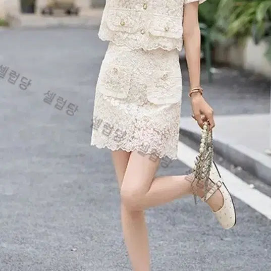[BUNJANG] Lace Tweed Two-Piece Set - M / 레이스 트위드 투피스-M
