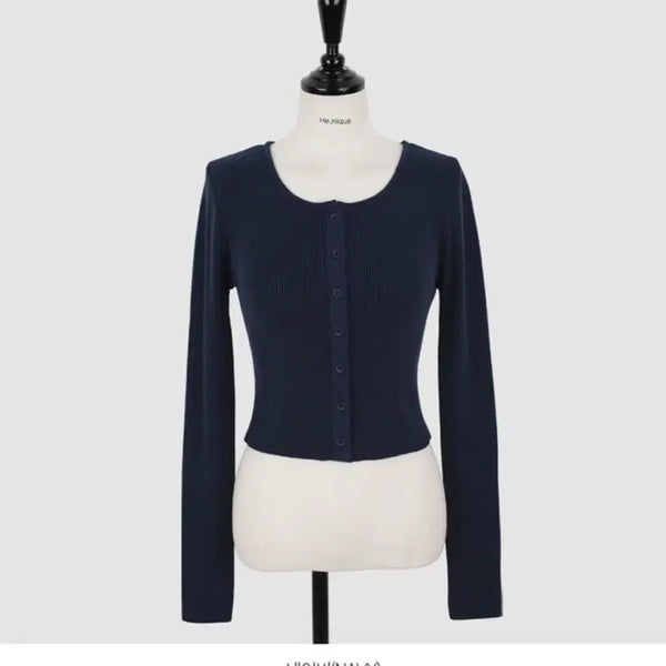 [BUNJANG] Heenique Ribbed Cardigan Navy / 히니크 골지 가디건