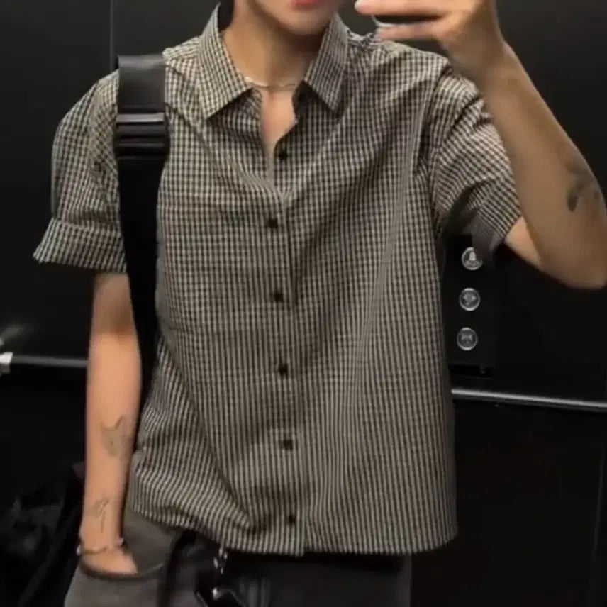 [BUNJANG] Checked Cropped Shirt / 체크 크롭 셔츠
