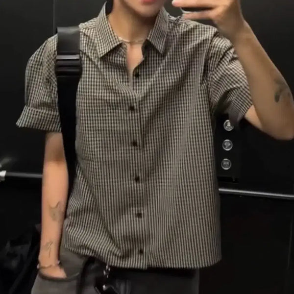 [BUNJANG] Checked Cropped Shirt / 체크 크롭 셔츠