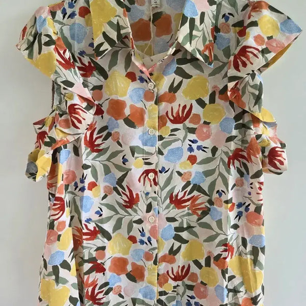[BUNJANG] Floral Pattern Off-Shoulder Blouse / 플라워 패턴 블라우스