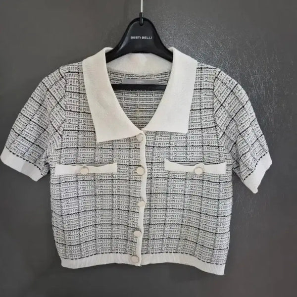 [BUNJANG] 8seconds Tweed Short Sleeve Knit Cardigan / 에잇세컨즈 트위드 반팔 니트가디건