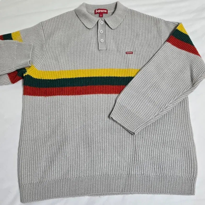 [BUNJANG] Supreme 23FW Small Box Logo Polo Sweater Grey / 슈프림 23FW 스몰 박스 로고 폴로 스웨터