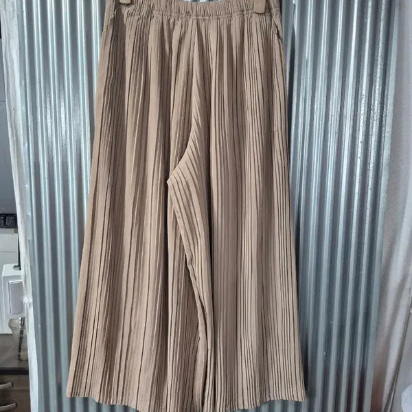 [BUNJANG] F Pleated Wide Pants Beige / F 플리츠 여성 와이드 팬츠 베이지