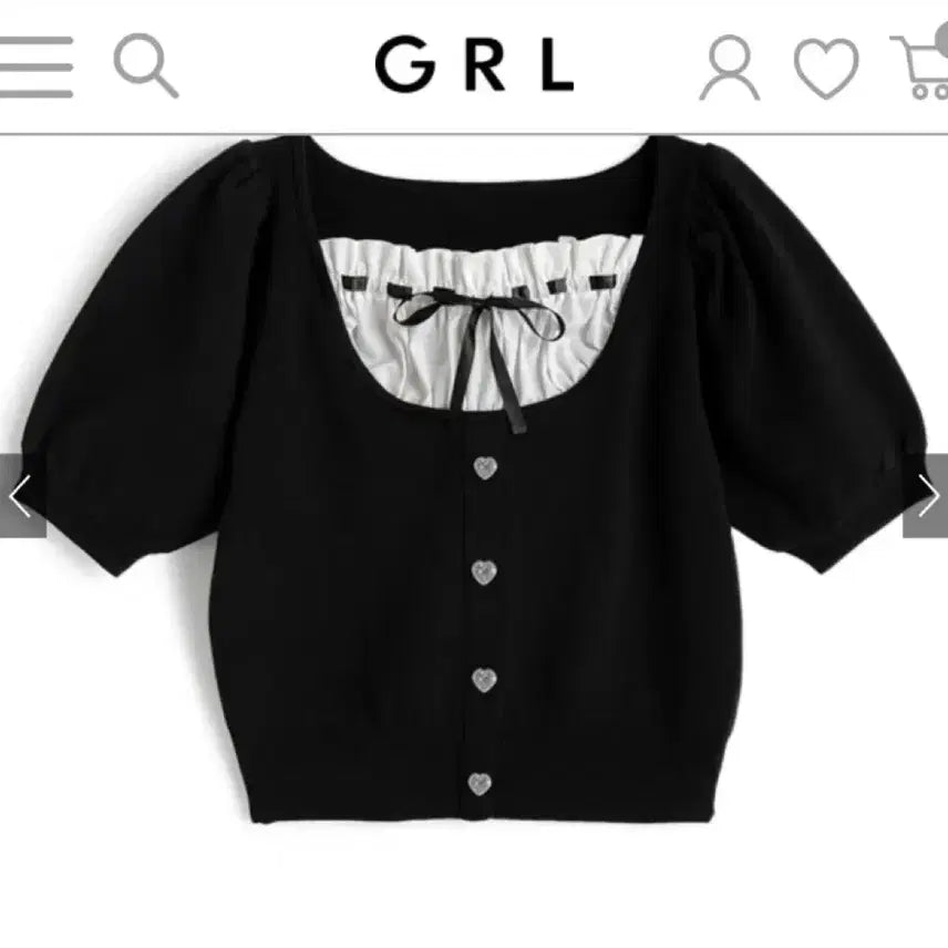 [BUNJANG] GRL Heart Button Ribbon Top / GRL 그레일 하트버튼 리본 탑