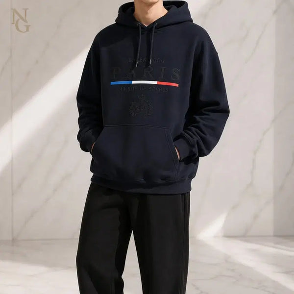 [BUNJANG] Balenciaga Paris Embroidered Logo Hoodie Navy M / [정품/당일출고] 발렌시아가 파리스 자수 로고 후드티 네이비 M / 100~105