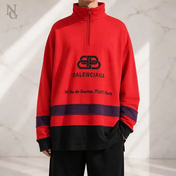 [BUNJANG] Balenciaga BB Embroidered Logo Half-Zip Sweatshirt L / [정품/한정판] 발렌시아가 BB 자수 로고 반집업 맨투맨 L / 100~105