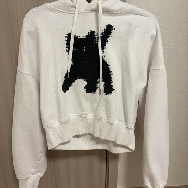 [BUNJANG] Aeae Cat Eye Crop Hoodie White / aeae 고양이 후드티