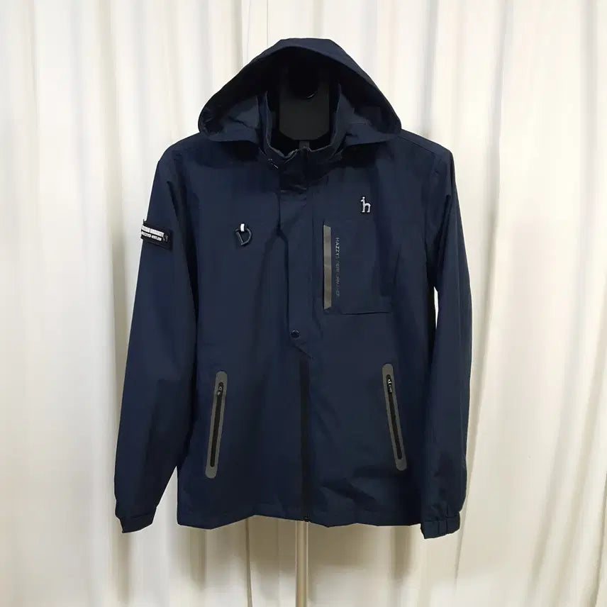[BUNJANG] Hazzys Golf Men's Navy Windbreaker Jacket with Removable Hood (Size 100) / 22년 헤지스 골프 남성 바람막이 자켓 후드내장가능 네이비 100 오일장