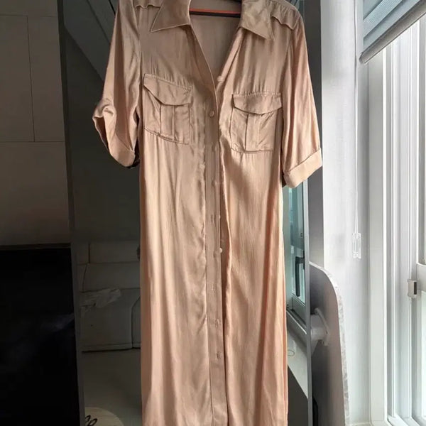 [BUNJANG] LAPLA Rayon Blend Shirt Dress Beige / 라플라 셔츠 원피스 M