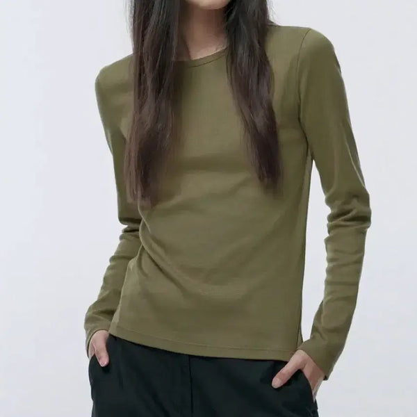 [BUNJANG] Musinsa Women's Slim Crewneck Long Sleeve T-Shirt Light Moss / 무신사 우먼즈 슬림 크루넥 긴소매티셔츠