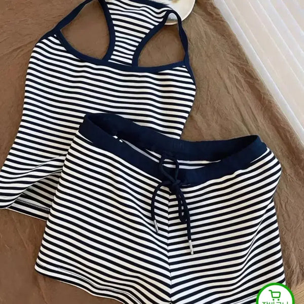 [BUNJANG] Navy Stripe Tank Top and Shorts Set / 네이비 스트라이프 나시 반바지 세트
