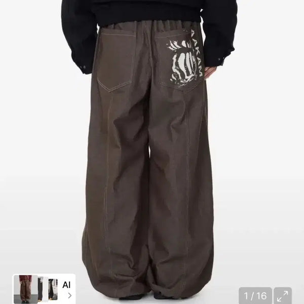 [BUNJANG] AKAM Pin-tuck Printed Denim Pants - Brown (Size 2) / 아캄 핀턱 프린트 데님 브라운 팬츠 바지 2