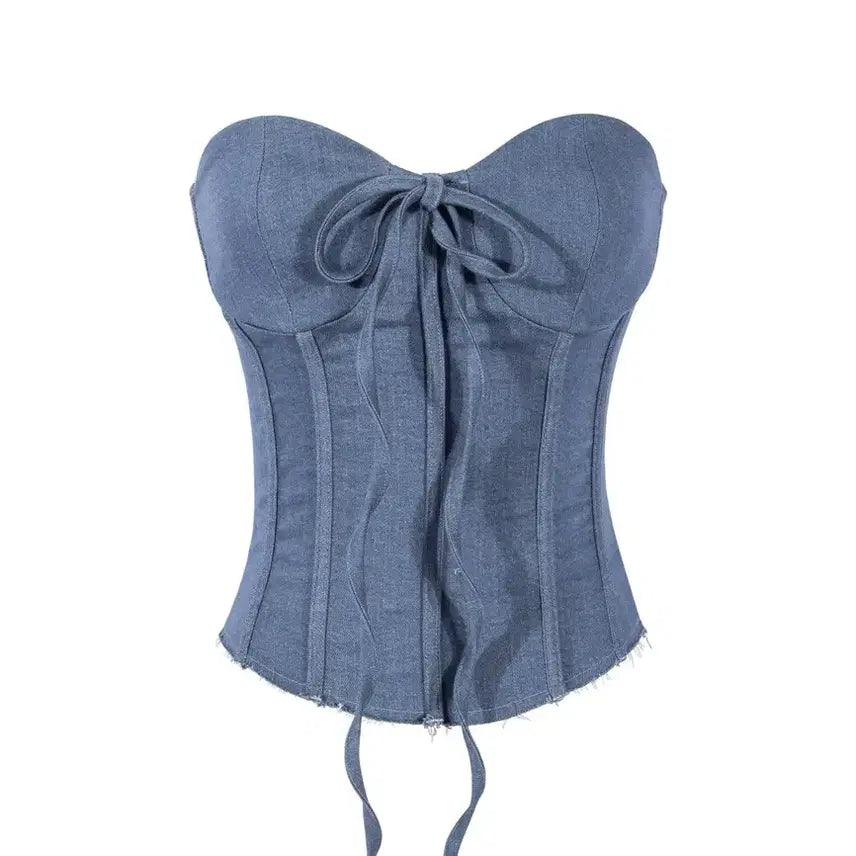 [BUNJANG] Another A Denim Corset Top Blue / 어나더에이 데님 코르셋 탑 블루