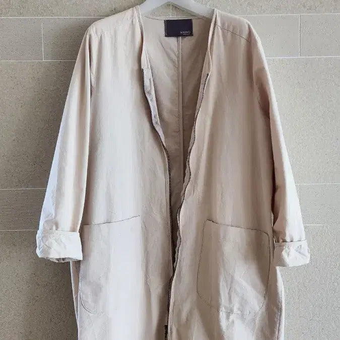 [BUNJANG] Linen Collarless Long Jacket / 린넨 노카라 롱자켓ㅡ프리