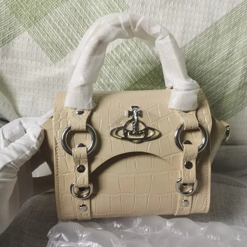 [BUNJANG] Vivienne Westwood Orange Crocodile Embossed Leather Handbag/Crossbody Bag / 비비안웨스트우드 핸드백/크로스백 살구색