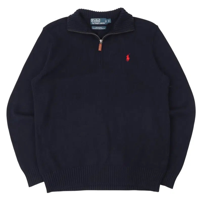 [BUNJANG] Polo Ralph Lauren Navy Half-Zip Cotton Knit Size S / 폴로 랄프로렌 네이비 하프집업 코튼 니트