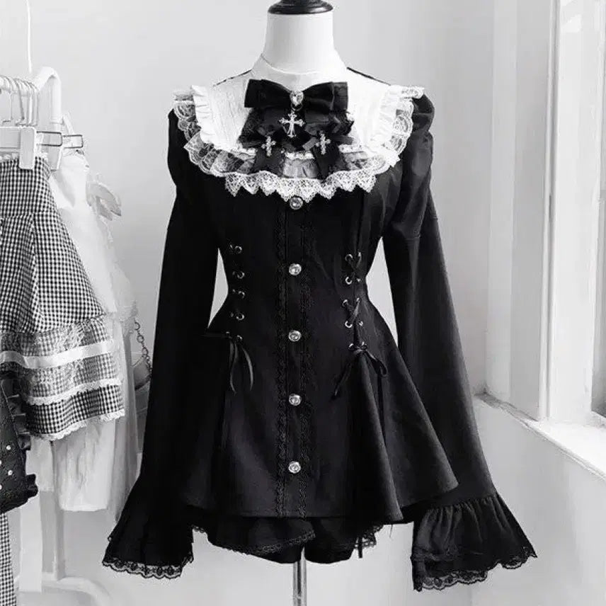 [BUNJANG] Goth Lolita Black Mini Dress / 지뢰계 고스 로리타 블랙 미니 원피스