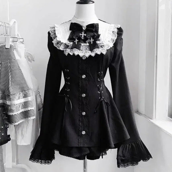 [BUNJANG] Goth Lolita Black Mini Dress / 지뢰계 고스 로리타 블랙 미니 원피스