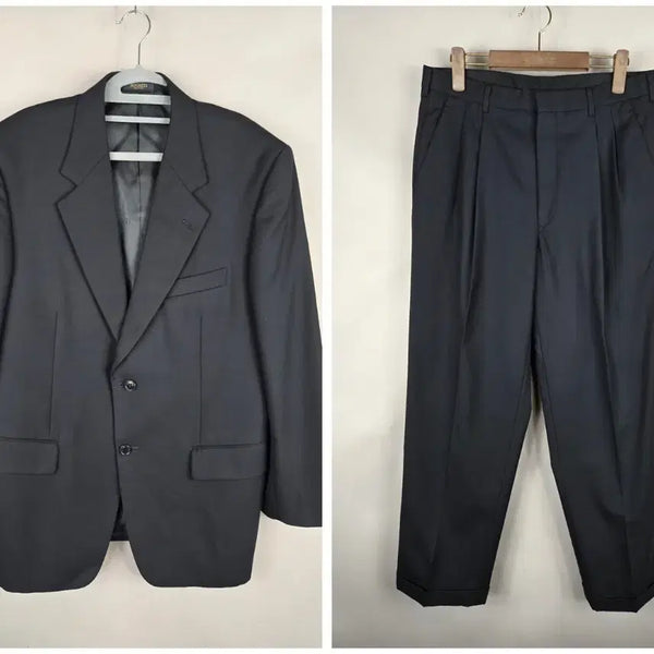 [BUNJANG] RogaDis Men's 100% Wool Vintage Suit Set Navy / [무료배송]로가디스 100(86) 남성 울100% 빈티지 정장 세트 셋업 블랙 네이비 춘추용