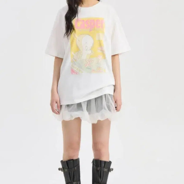 [BUNJANG] Lucky Chouette Casper Graphic Loose Fit Short Sleeve T-Shirt White / 새상품 럭키슈에뜨 캐스퍼 루즈핏 반팔티