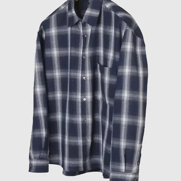 [BUNJANG] Poker Face Ombre Check Shirts Navy / 46)포커페이스 옴브레 체크 셔츠 네이비 OMBRE CHECK SHIRTS NAVY