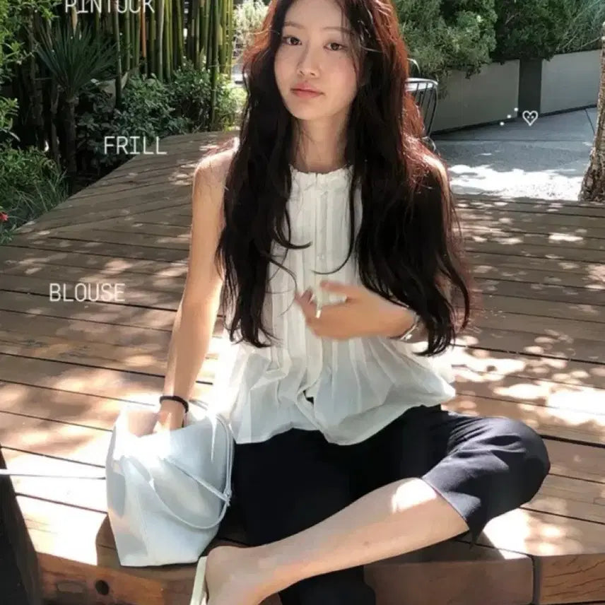 [BUNJANG] Underbee Lamain Pintuck Sleeveless Blouse / 새상품) 언더비 라망 핀턱 나시 블라우스