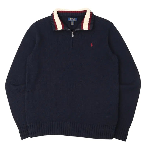 [BUNJANG] Polo Ralph Lauren Navy Half-Zip Colorblock Collar Knit / 폴로 랄프로렌 네이비 하프집업 배색 카라 니트