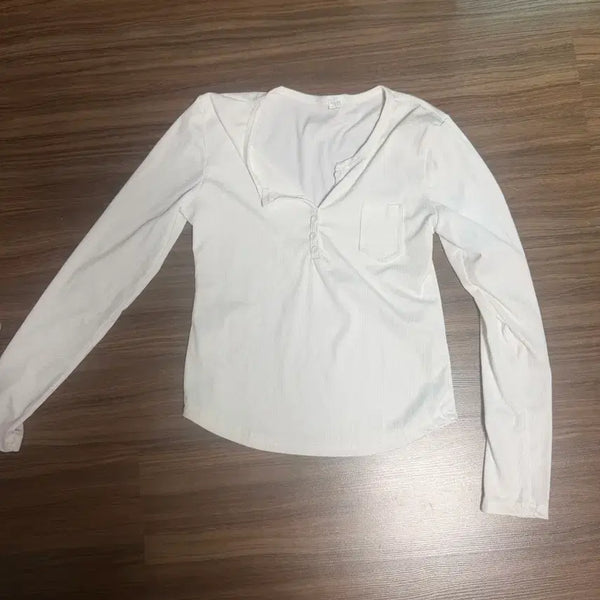 [BUNJANG] White Ribbed Long Sleeve Cropped T-Shirt Women's / 새상품 화이트 골지 긴팔 크롭티 여성