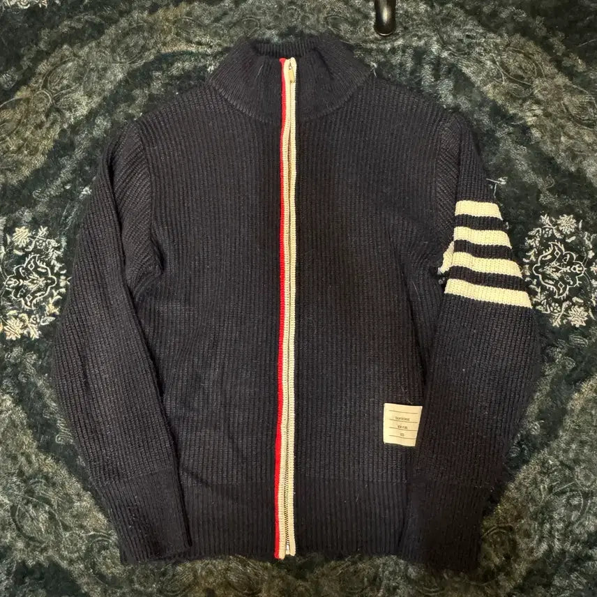 [BUNJANG] Thom Browne Navy Knit Zip-Up Sweater / 톰브라운 니트 집업 네이비