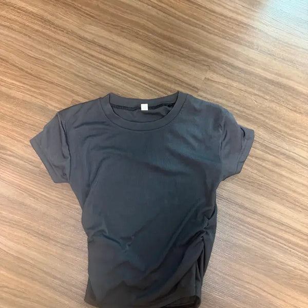 [BUNJANG] Shirring Short Sleeve T-Shirt Dark Gray / 새상품 짙은 회색 쥐색 티셔츠 쫄티 반팔 셔링