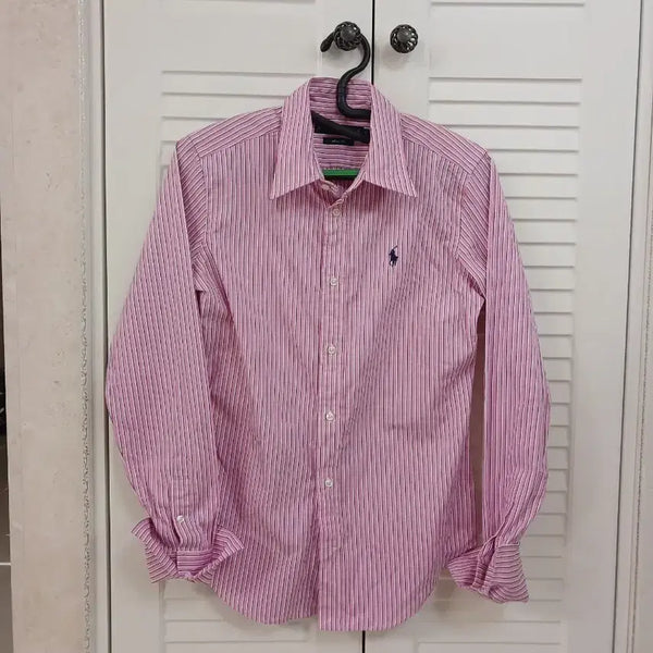 [BUNJANG] Polo Ralph Lauren Pink Stripe Slim Fit Shirt Women's / 폴로 랄프로렌 핑크 스트라이프 셔츠 여성