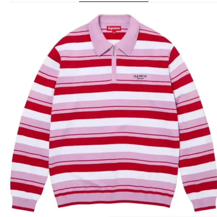 [BUNJANG] Supreme Stripe Zip Long Sleeve Polo Black 24FW XL / 슈프림 스트라이프 집 롱슬리브 폴로 블랙 - 24FW XL