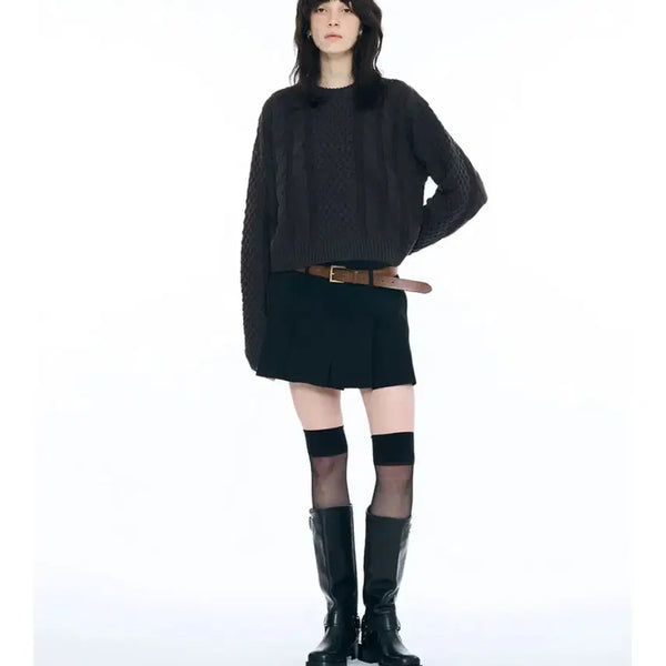 [BUNJANG] Partimento Woman Cable Knit Crewneck Brown / 파르티멘토우먼 케이블니트 크루넥 브라운