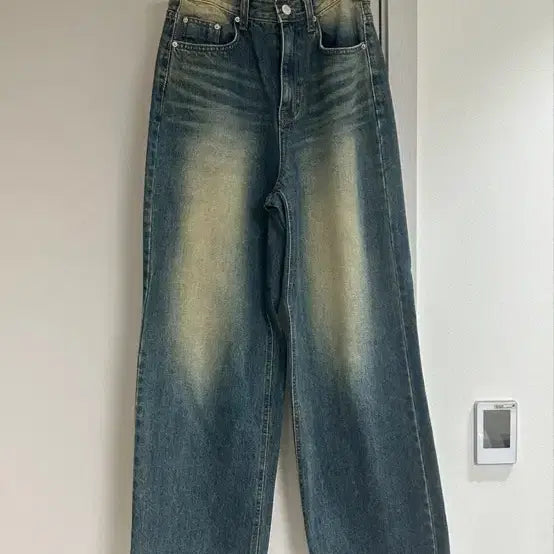 [BUNJANG] Washing Denim Wide Pants / 워싱 대님 와이드팬츠