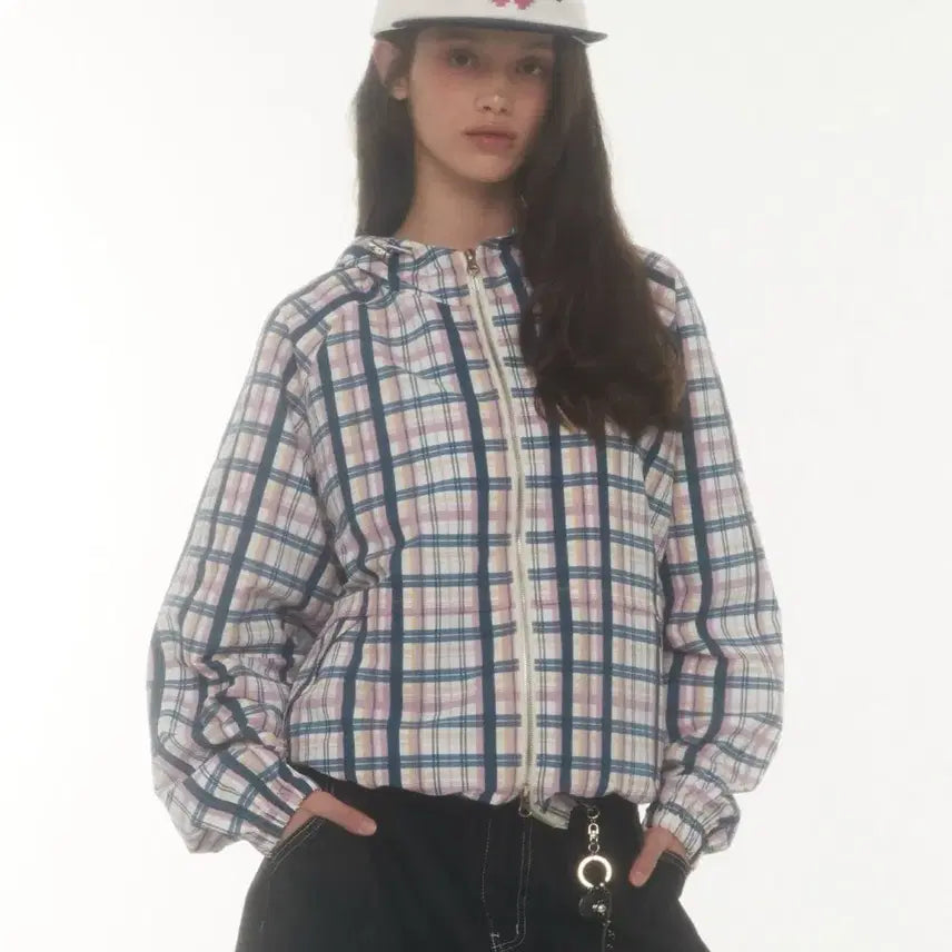 [BUNJANG] Midnight Move Check Windbreaker Jacket (Pink) / 미드나잇무브 ch jacket (pink) 체크 바람막이 자켓
