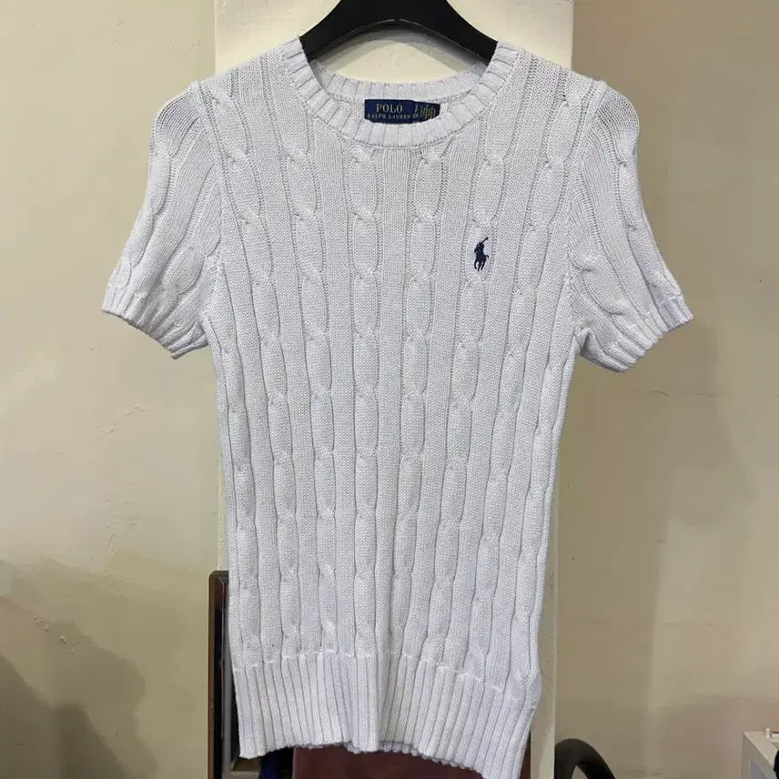 [BUNJANG] Polo Ralph Lauren Cable Knit Short Sleeve Sweater White SP / 폴로 랄프로렌 케이블 니트 반팔 스웨터 화이트 SP