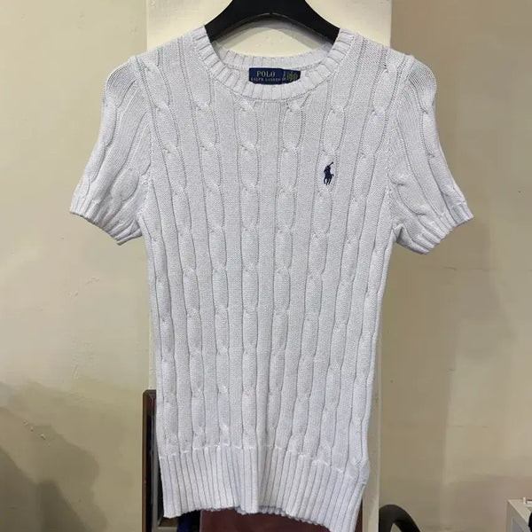 [BUNJANG] Polo Ralph Lauren Cable Knit Short Sleeve Sweater White SP / 폴로 랄프로렌 케이블 니트 반팔 스웨터 화이트 SP