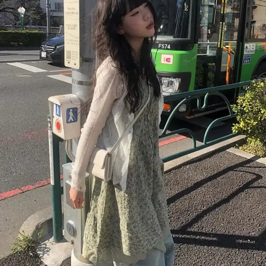 [BUNJANG] Any One More Vintage Flower Lace Dress Khaki Green / 에이블리 애니원모어 카키 그린 빈티지 플라워 꽃무늬 레이스 원피스