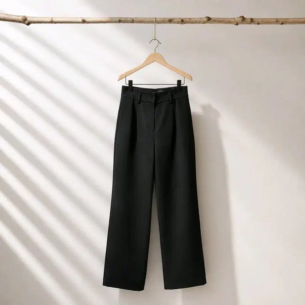 [BUNJANG] TIME 2022 Semi Wide Black High-Waisted Slacks Pants / 한섬 TIME 타임 2022 세미 와이드 슬랙스 팬츠 61-90사이즈